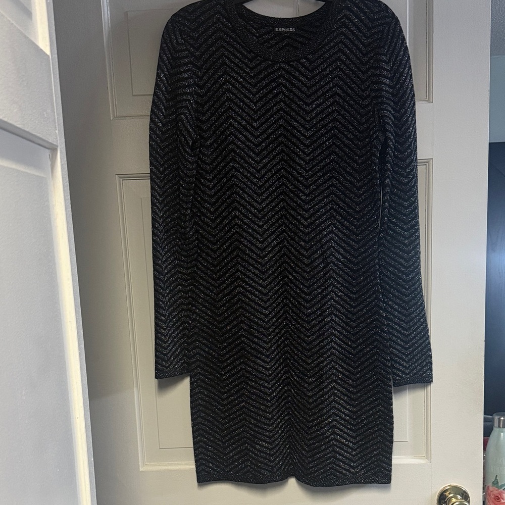 Express Black and Silver Chevron Long Sleeve Dress